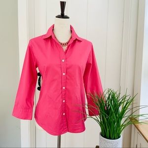 TALBOTS Fuchsia Pink 100% Cotton Button Up Shirt